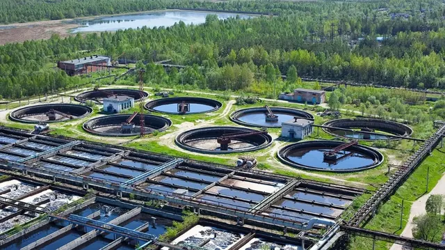 Aerial view of a wastewater treatment plant